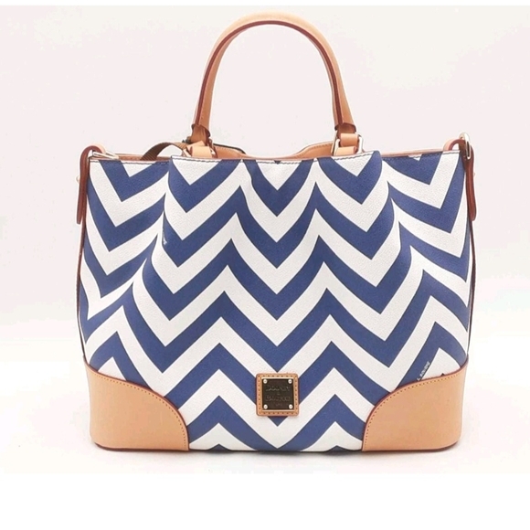 NWT CHEVRON BRENNA Dooney & Bourke Blue and Tan Chevron Tote - Picture 9 of 11